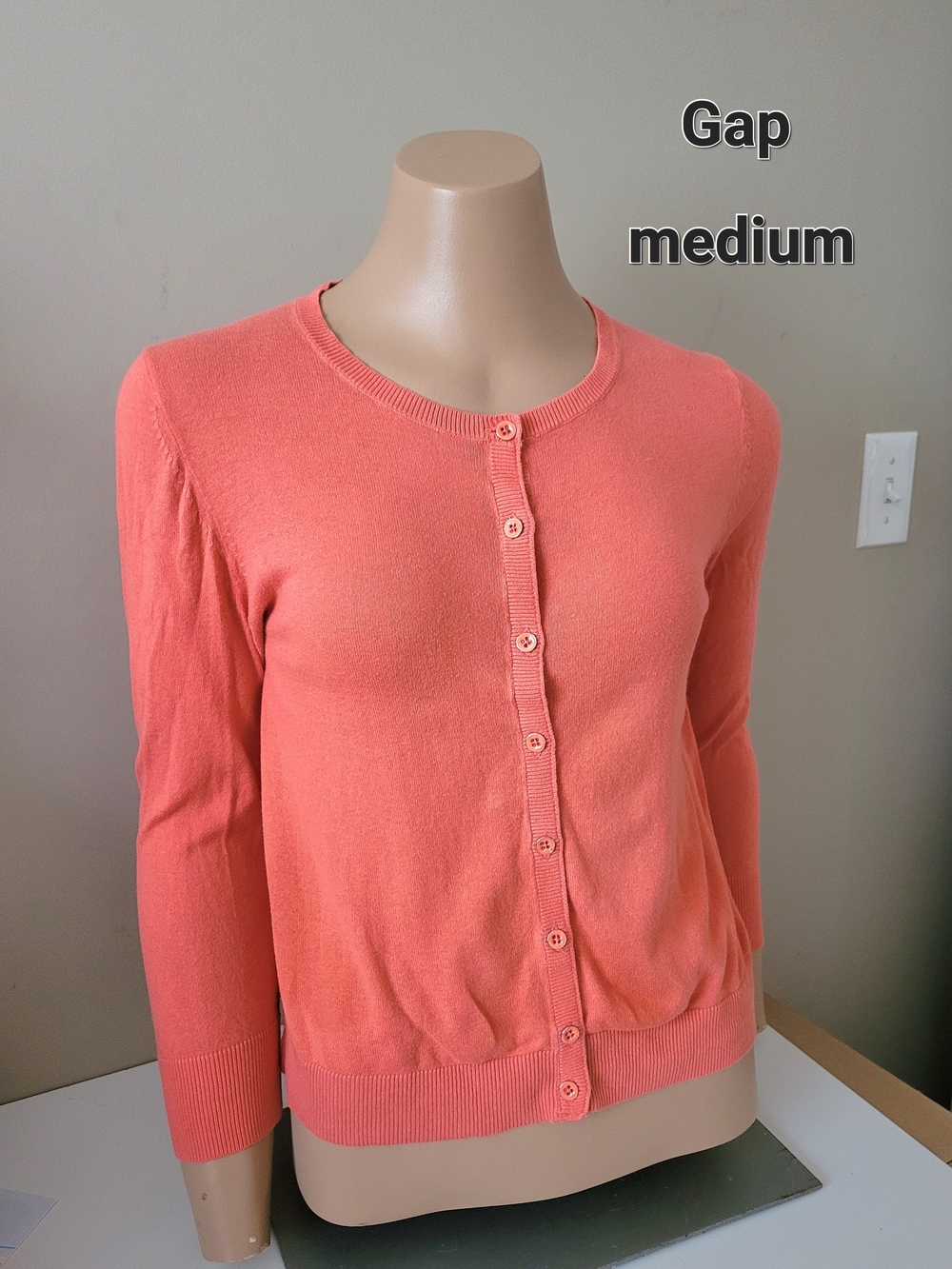 GAP Coral Button-Front Crewneck Cardigan